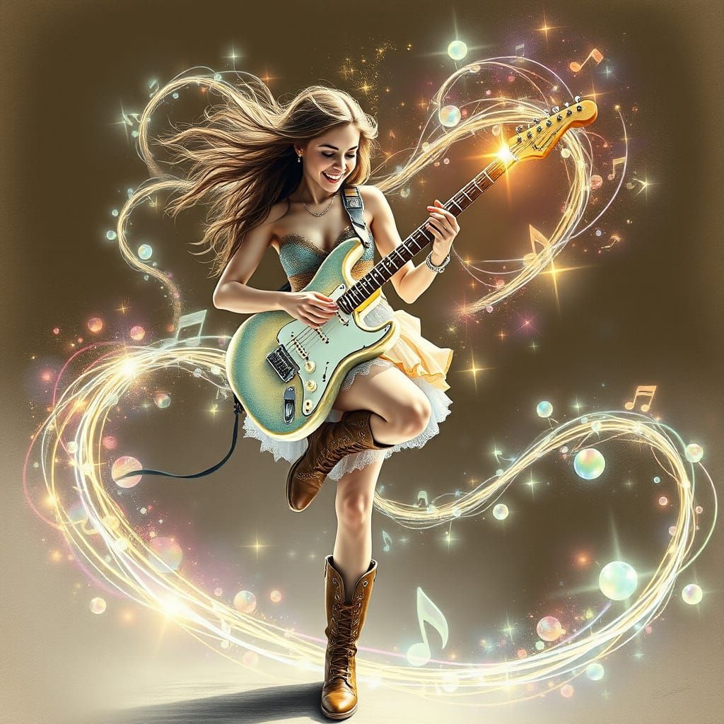 Joyful Guitarist Plays Transparent Fender Stratocaster