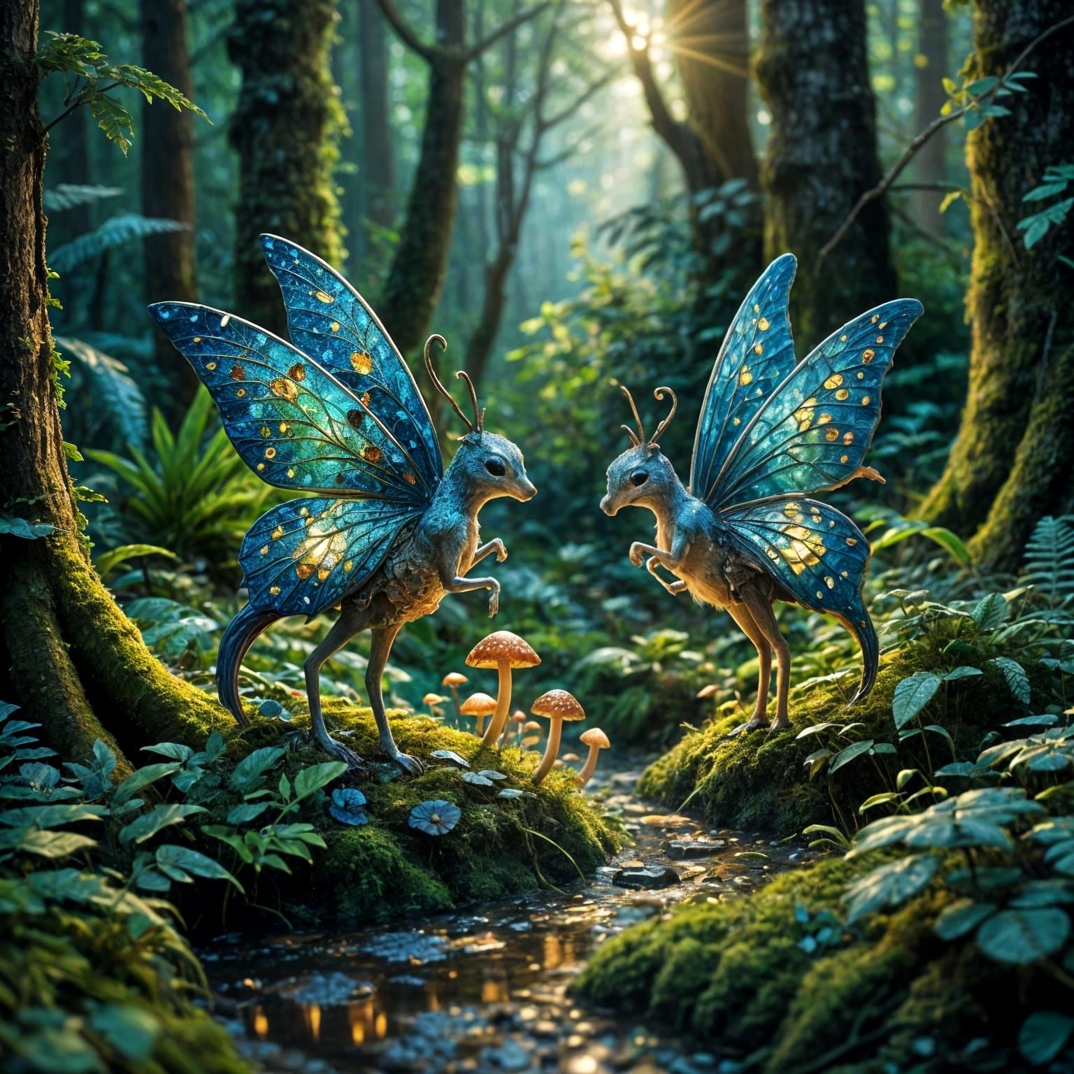 Enchanting Fairies Dance Around Mosaic Mushroom Forest
