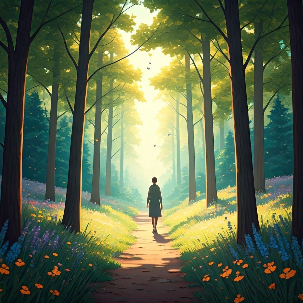 Serene Forest Trail in Golden Light