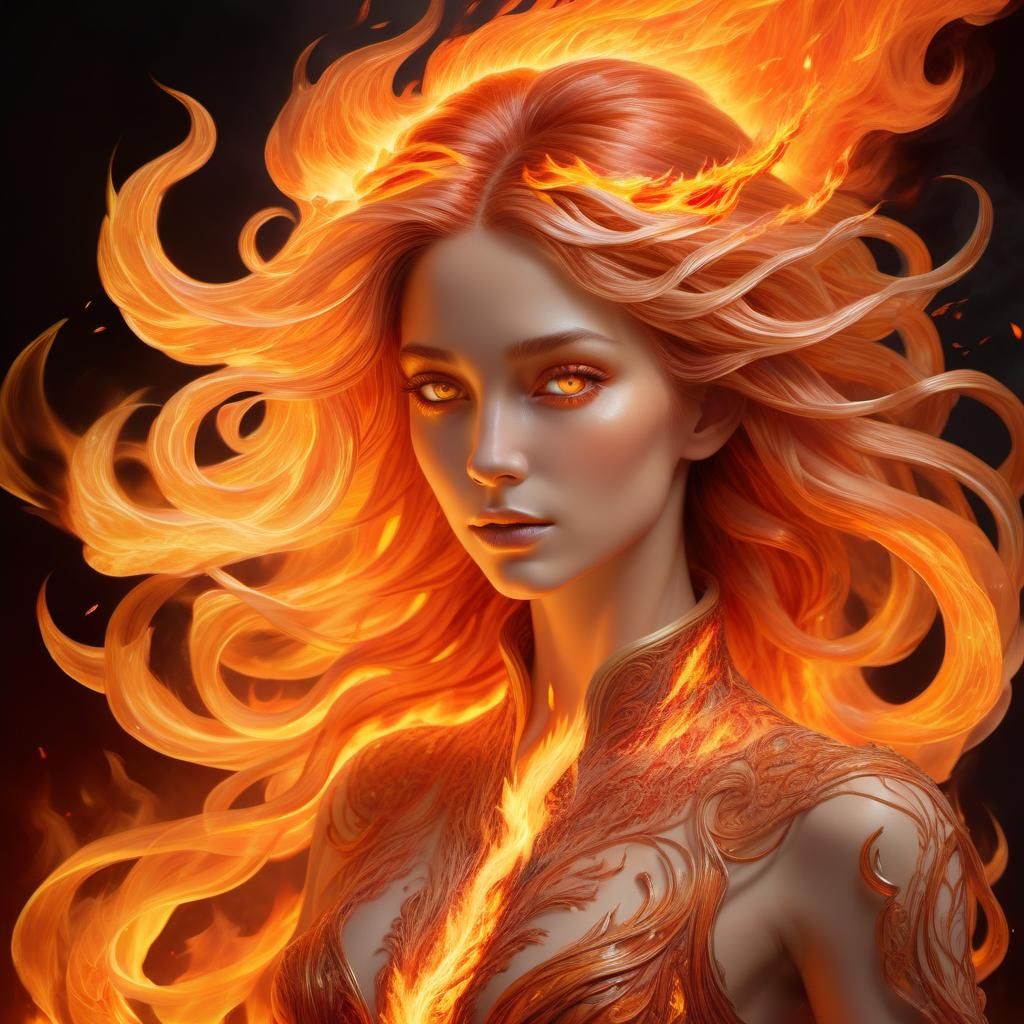 Ethereal Fire Maiden in Vibrant, Dynamic Dance