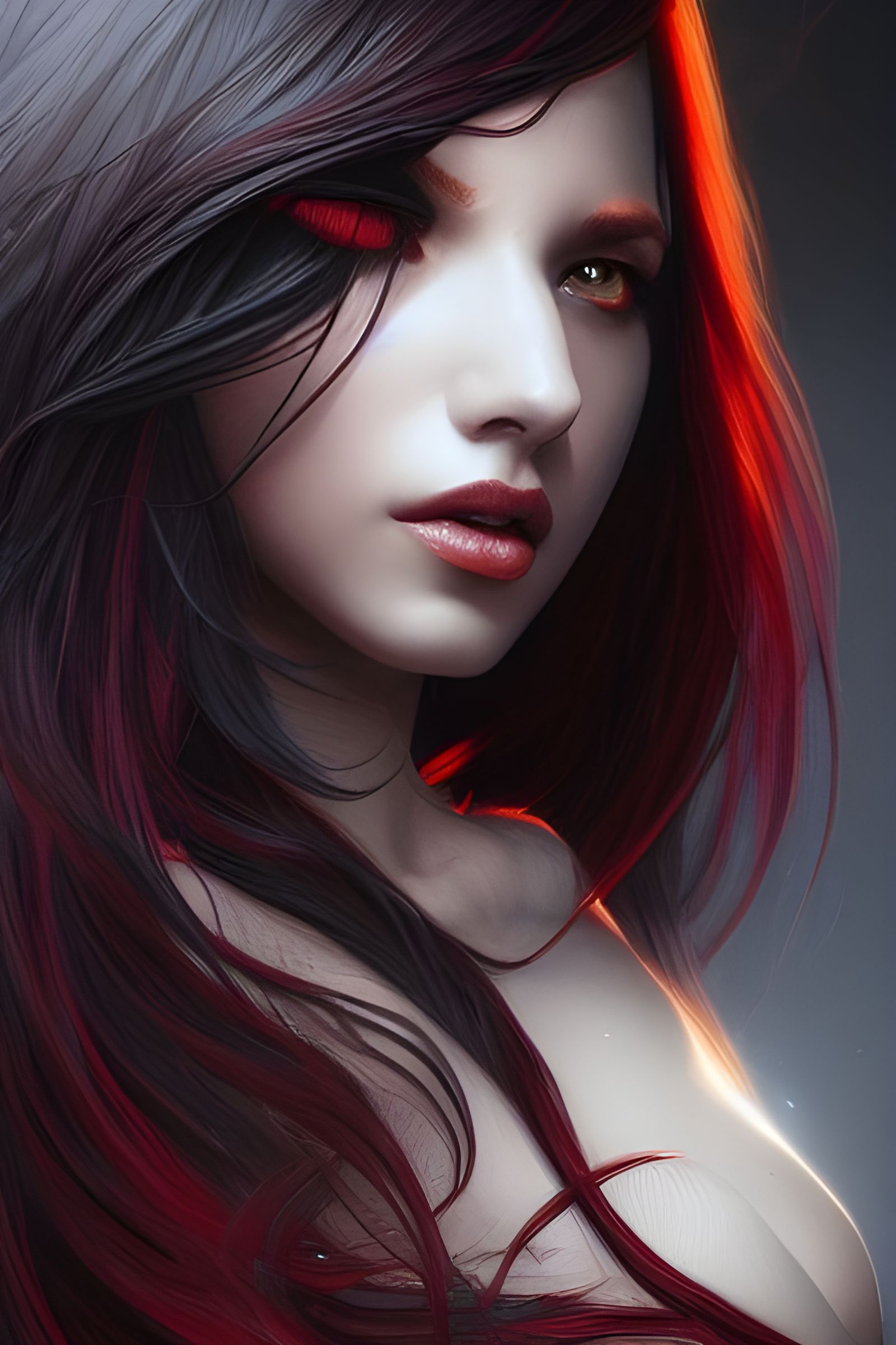 Elegant Crimson Goddess in Hyper-Realistic Digital Art