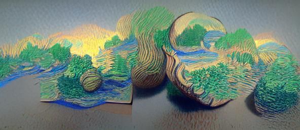 Kinetic Iridescent Landscapes in a Digital Woodcut Aesthetic