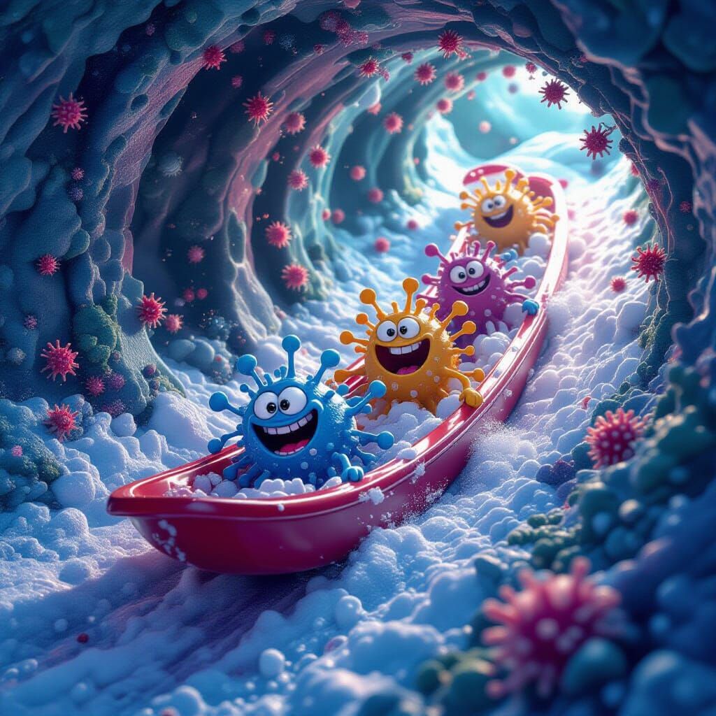 Microbes Tobogganing Inside Blood Vessel - Detailed Fantasy ...