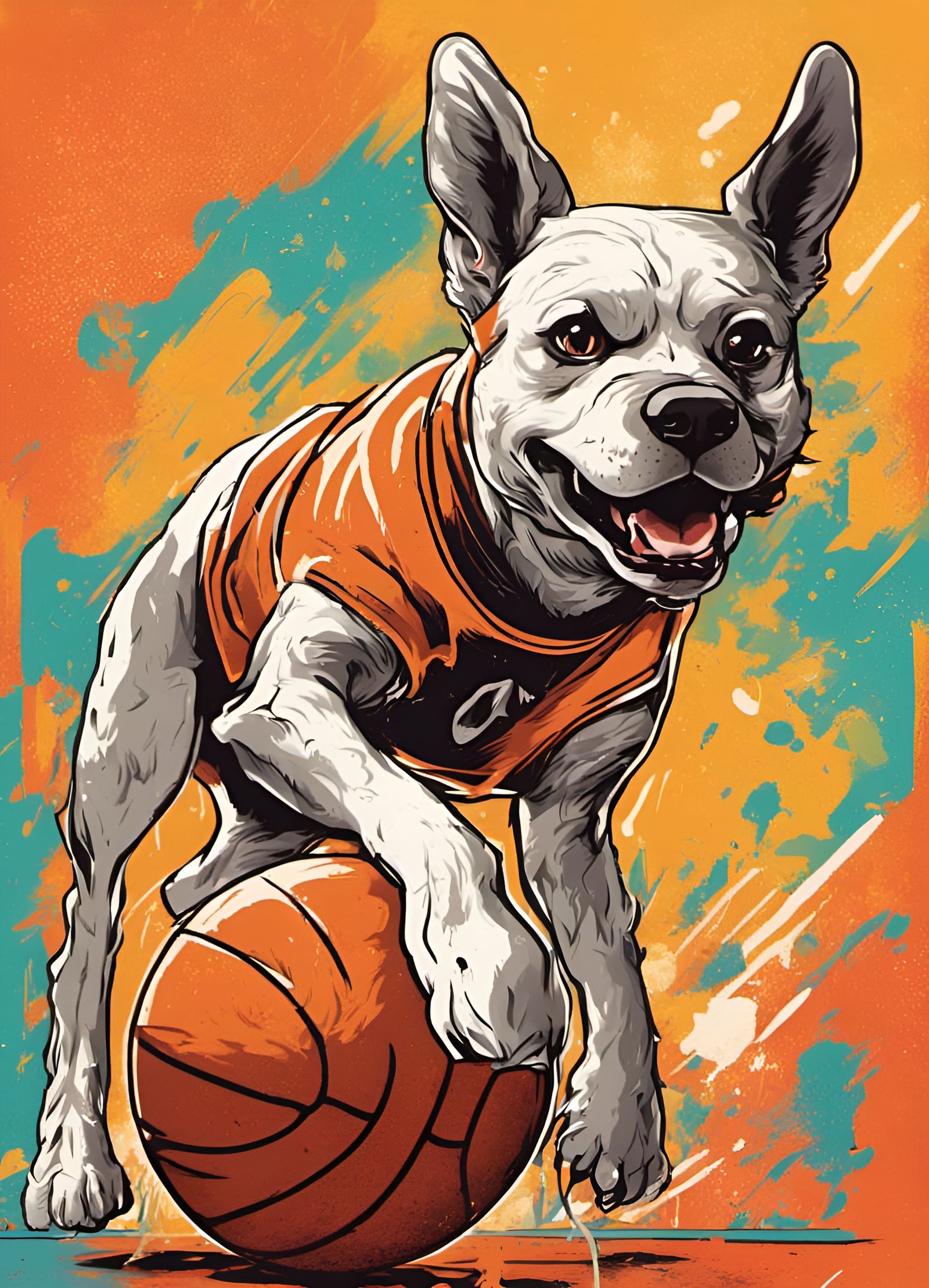 Retro Basketball Champ: A Canine Hoops Star