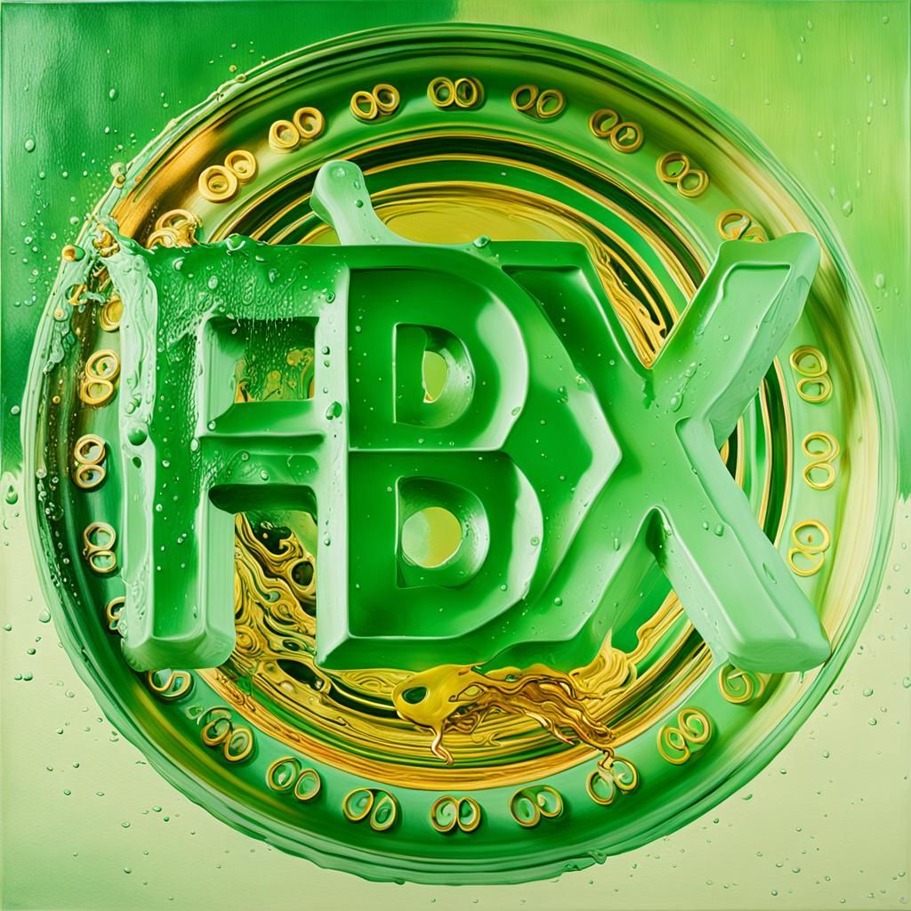 Surreal Oil Painting of Melting Clock on Vibrant Green Backg...