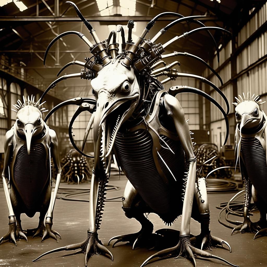 Surreal Dark Fantasy Abomination in a Derelict Factory