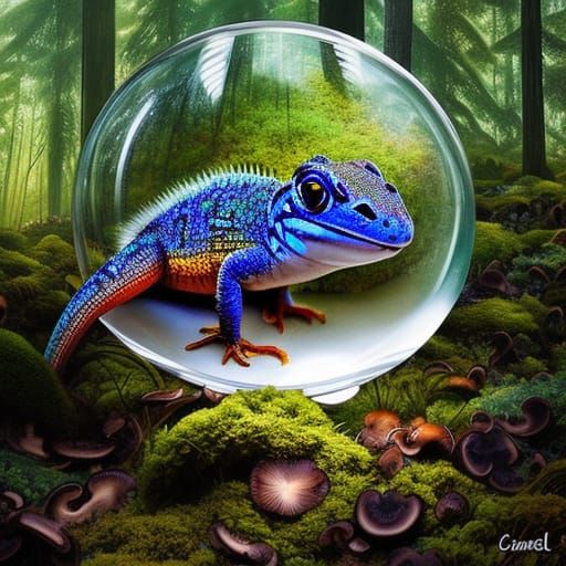 Common collared lizard in a glass globe