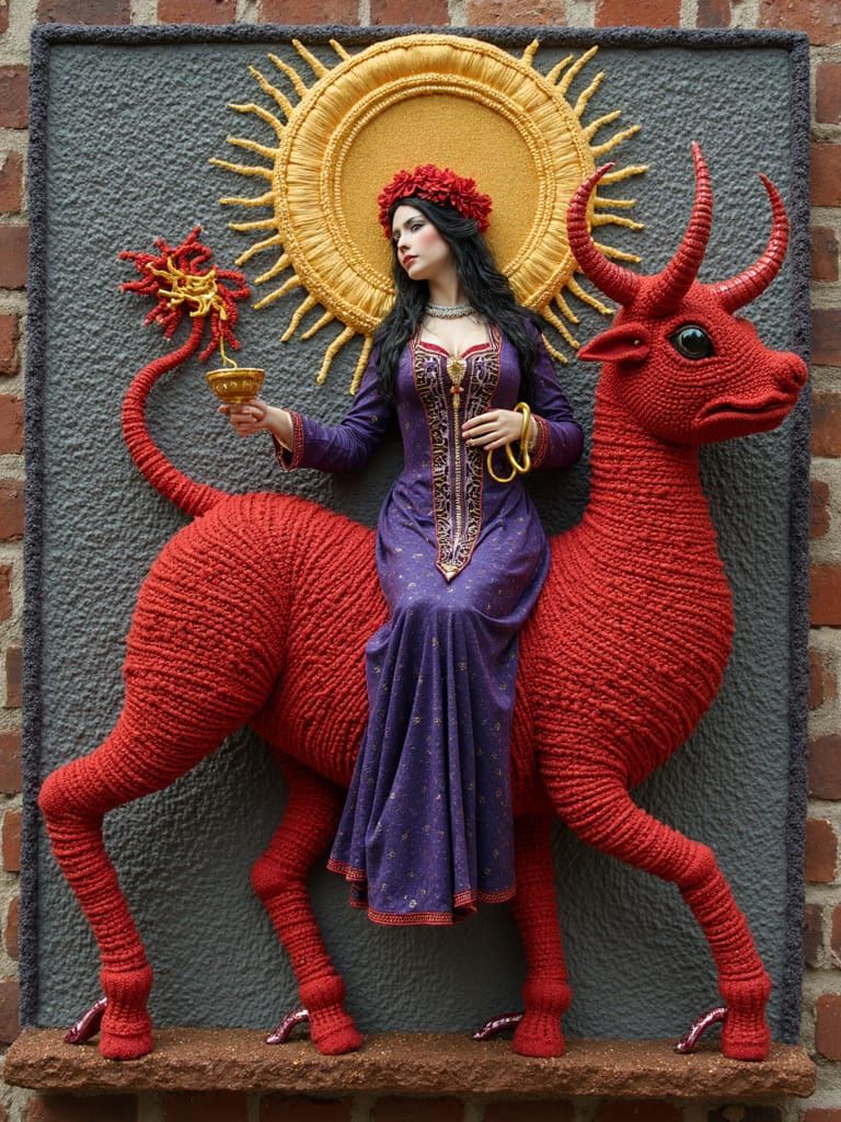 Apocalyptic Folk Art Macramé Wallhanging "Scarlet Woman"