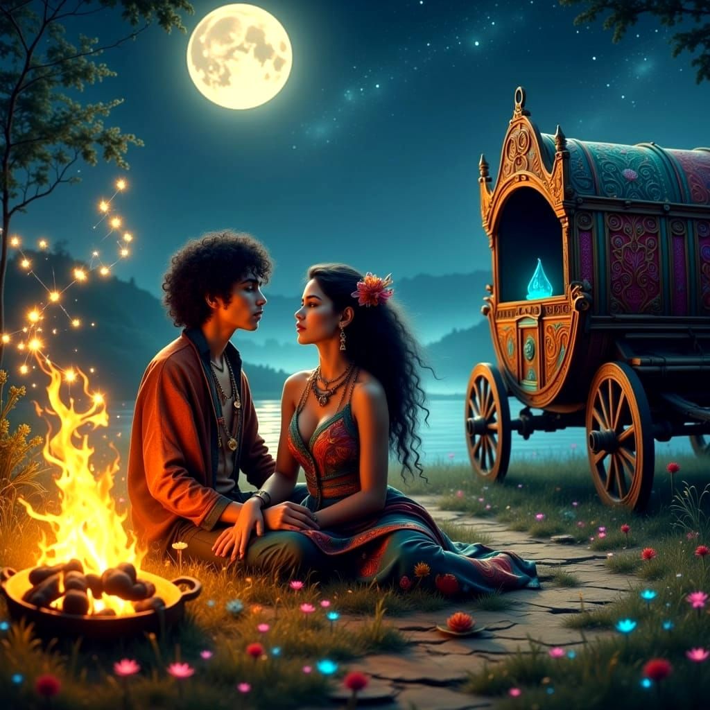 Romantic Gypsy Couple in Moody Twilight