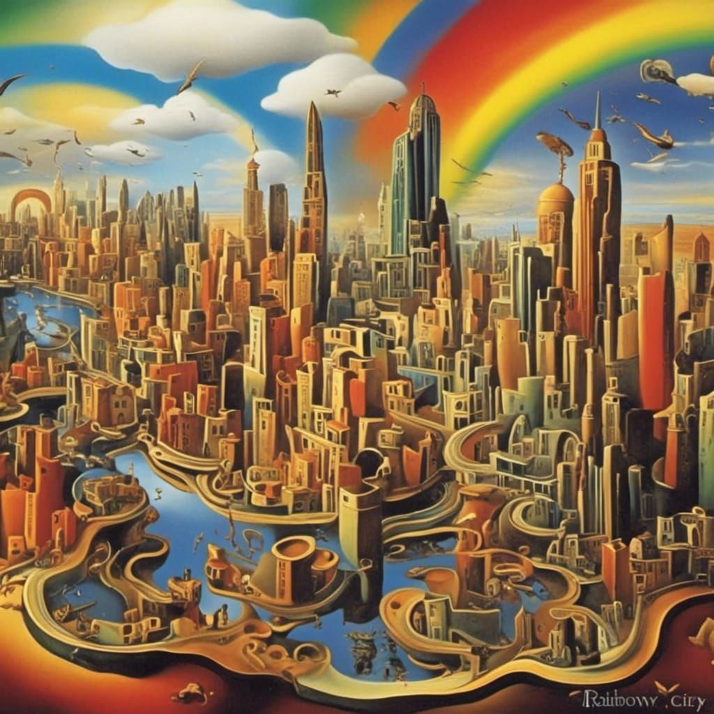 Vibrant Cityscape in a Dreamlike Realm