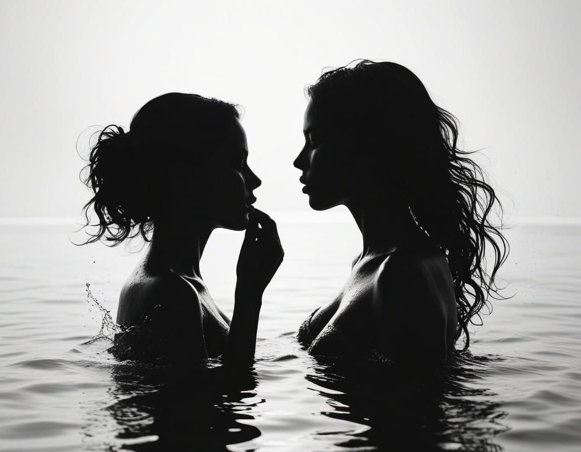 Ethereal Twins Silhouetted Against the Ocean