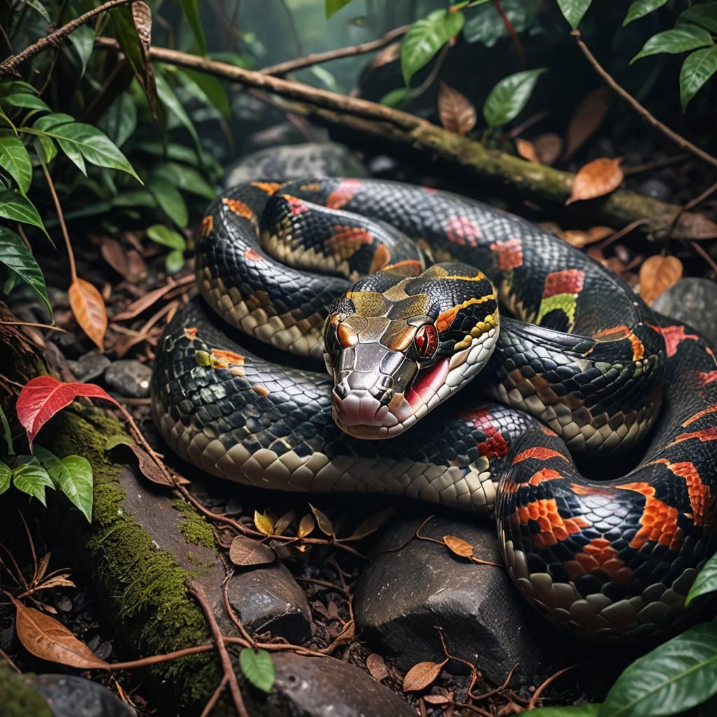 Snake in Hyperrealistic Jungle Setting