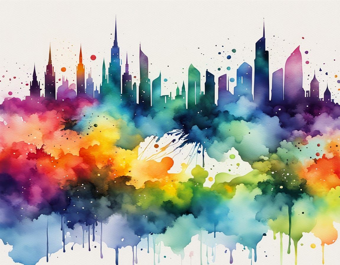 Vibrant Rainbow Astroport Skyline Abstract Art