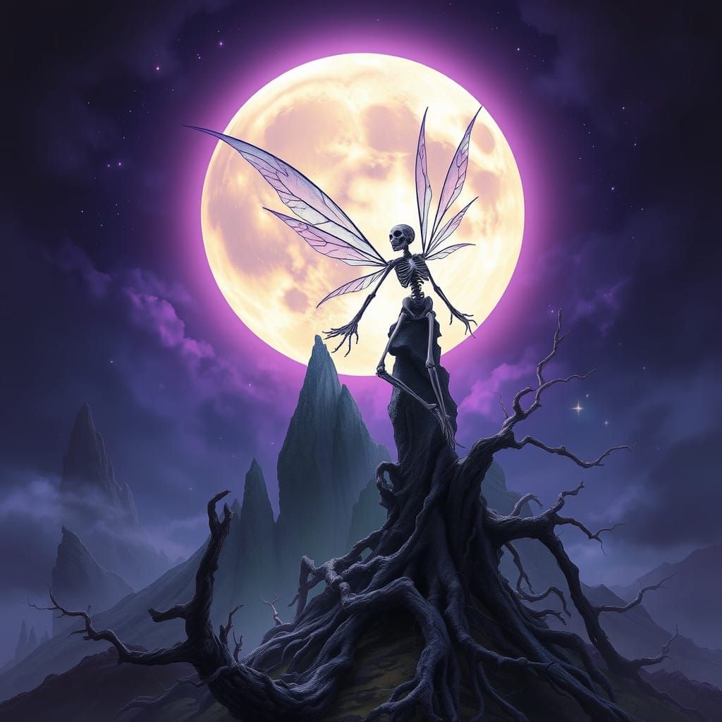 Majestic Skeleton Fairy Under Fullmoon