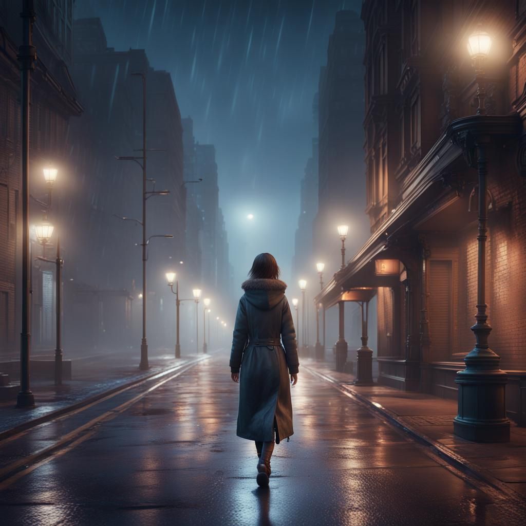 A Moody Cityscape at Night in a Fantastical World