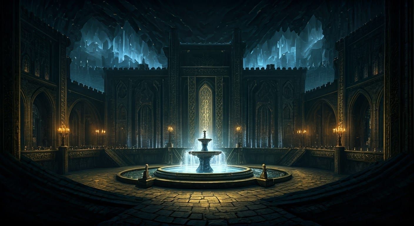 Majestic Fountain Plaza in Dark Dwarf City