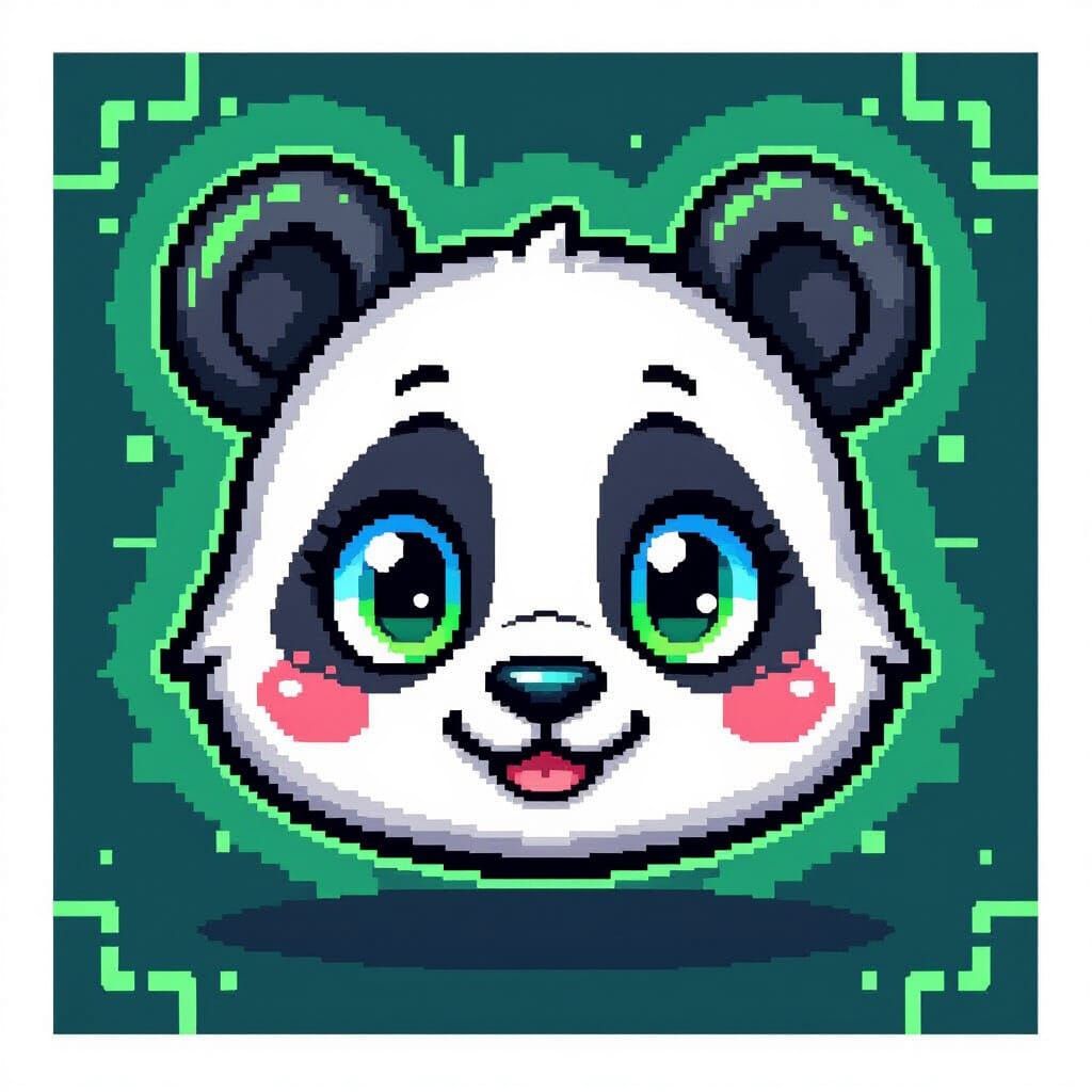 Pixel Art Panda Face in 8-Bit Style