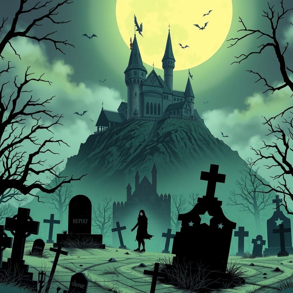 Spooky Horror Castle in Comic Book Style