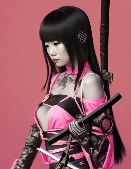 Cyberpunk Samurai Girl in Futuristic Harajuku Style