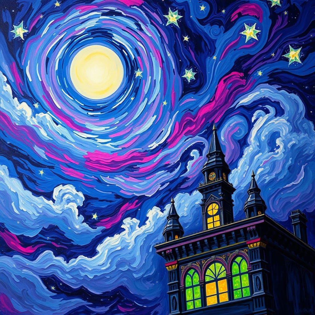 Dreamlike Moonlit Night Sky in Neo-Expressionist Style