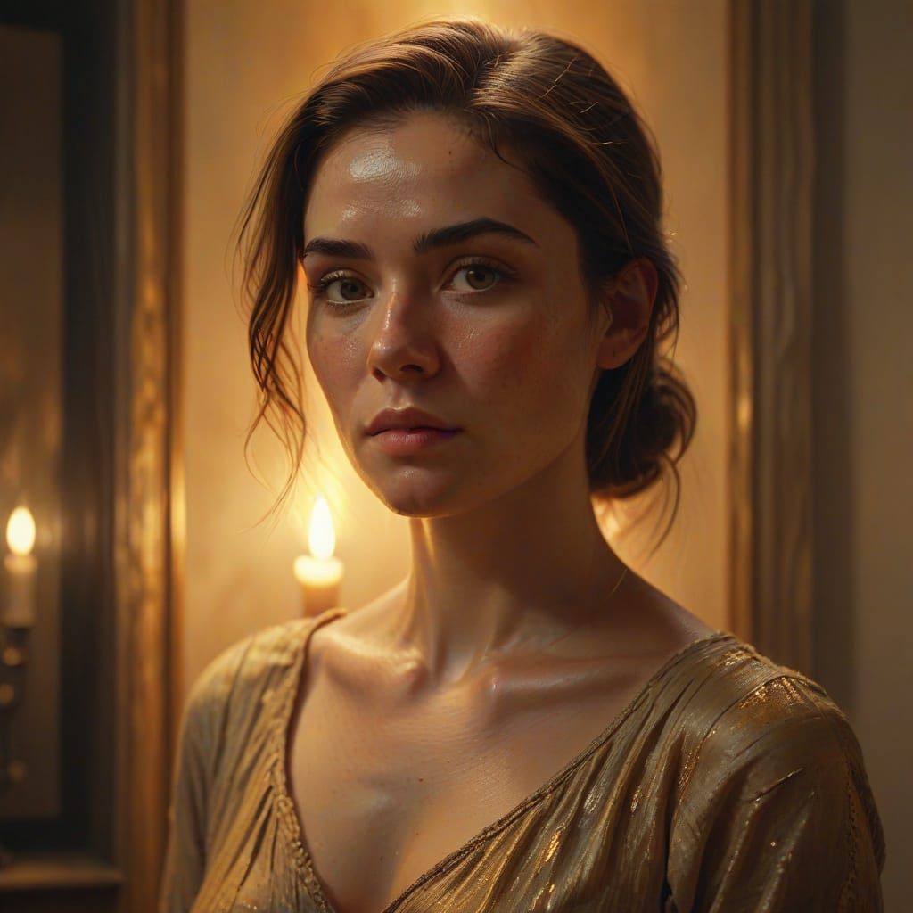 Solitary Woman in Empty Room: Oil Painting Portrait