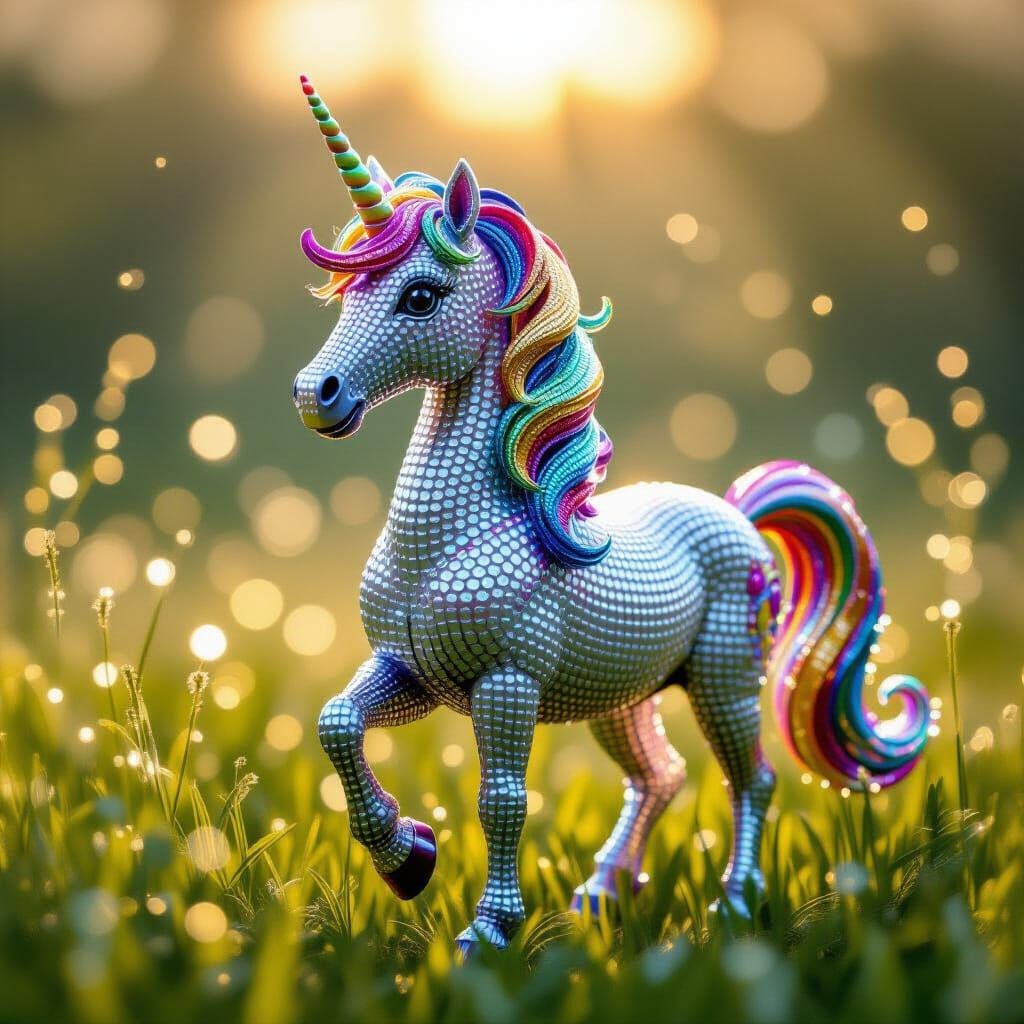 Shining Bead Mosaic Unicorn in Magical Meadow