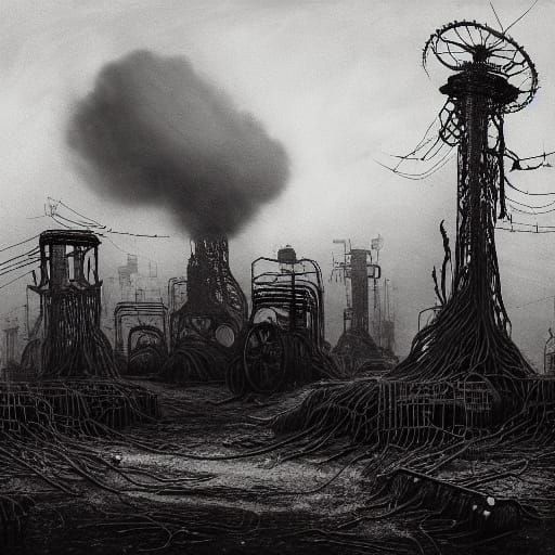 Mechanical Beast Rises from Dystopian Ruins in Grainy Black ...