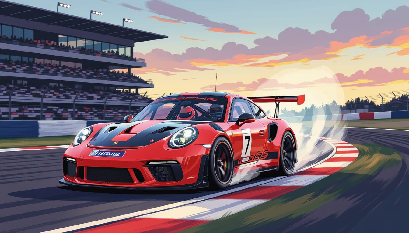 Porsche 911 GT3 RS Speeds Mulsanne Straight at Dusk