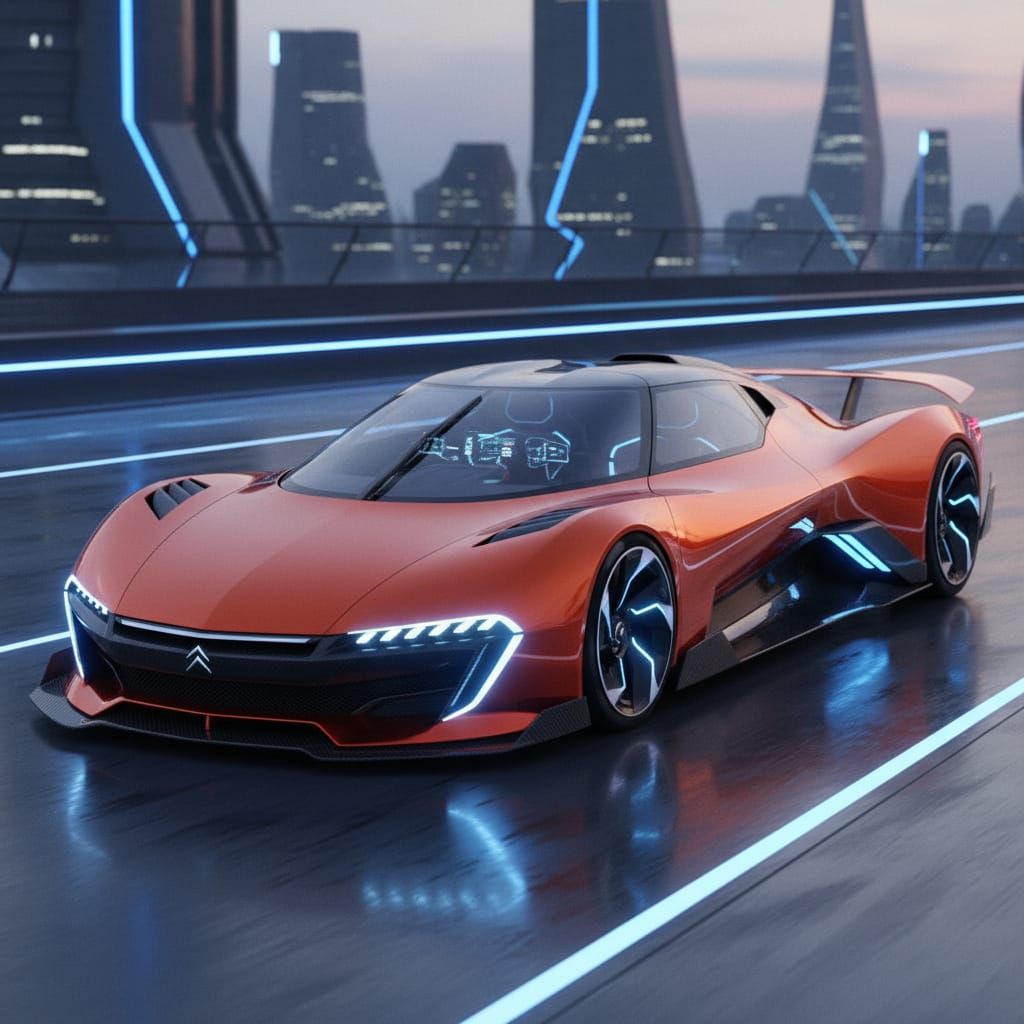 Futuristic Electric Hypercar Design in Metallic Orange-Red