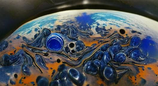 Vibrant Oil Painting of a Deep Blue Planet