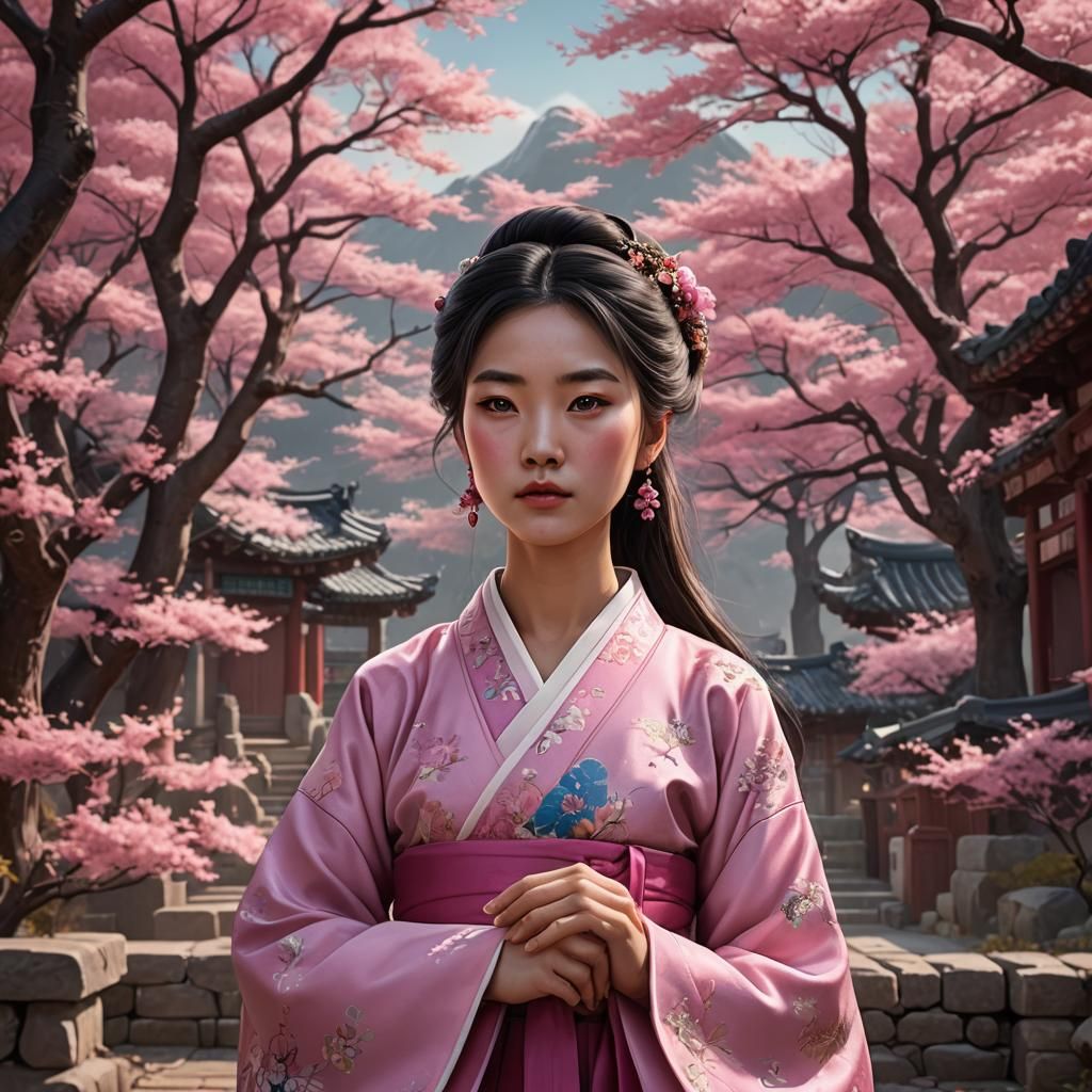 Korean Beauty in Vibrant Hanbok Attire