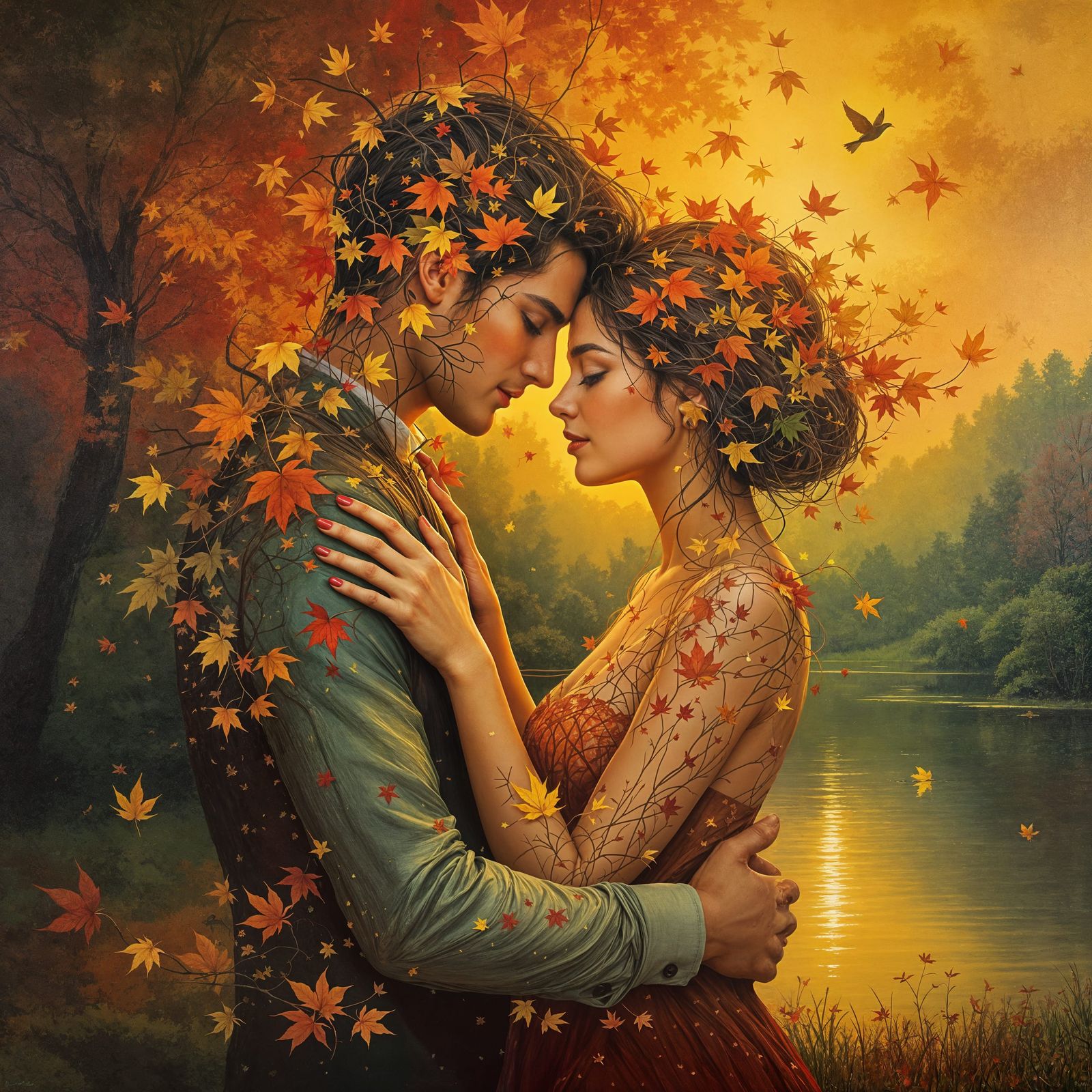 Vibrant Autumn Landscape Unites Couple with Nature