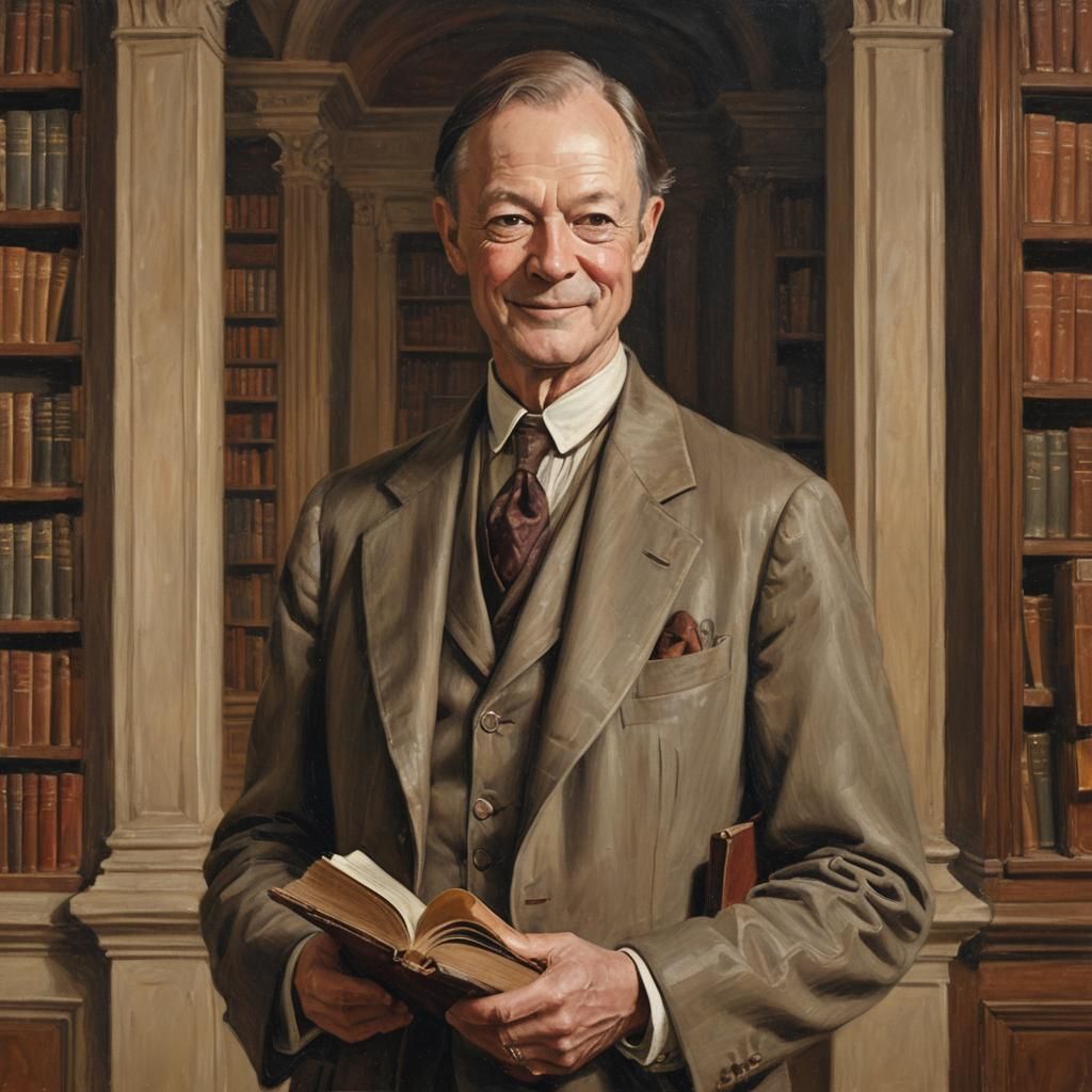 Renaissance Scholar Kenneth Clark Holding a Book in a Grand...