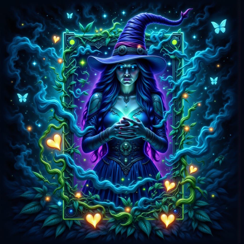 Neon Wicked Witch Breaks Through Playing Card