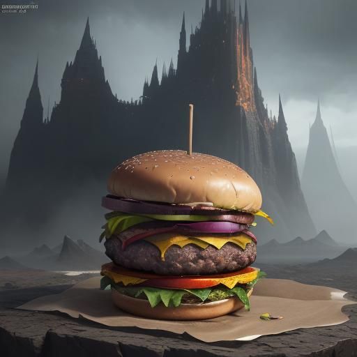 Surreal Burger Fantastical Feast in Vibrant Colors