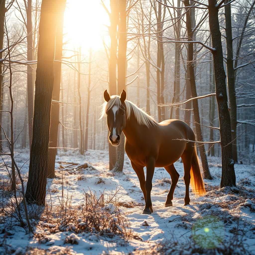 Majestic Horse Basks in Heavenly Winter Light