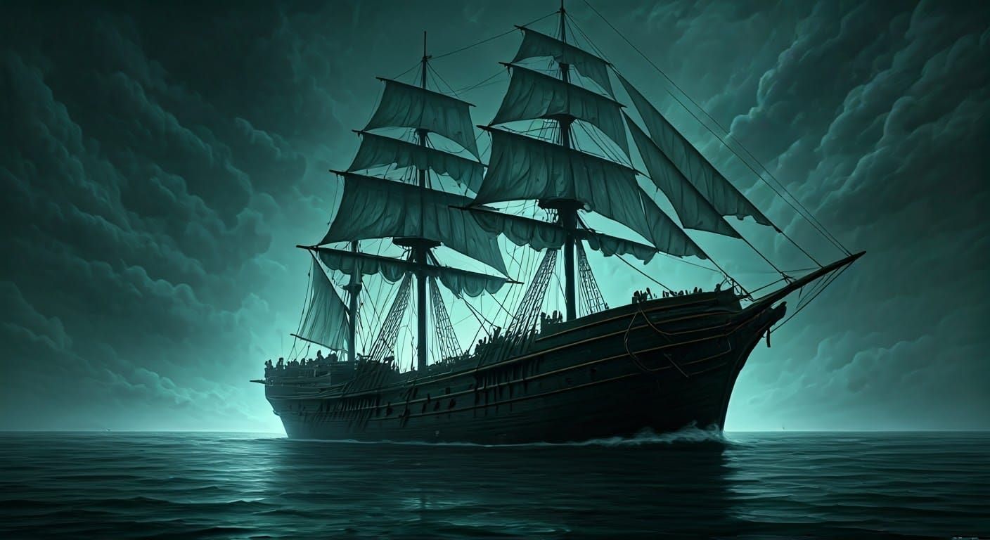 Gothic Zombie Ship in a Dark, Muted Color Palette