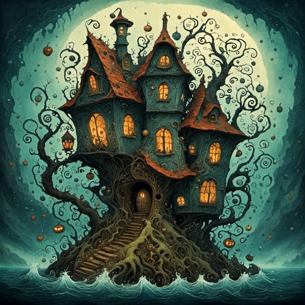 Haunted house in the style of <lora:CreepyWaterCritters:1.0>