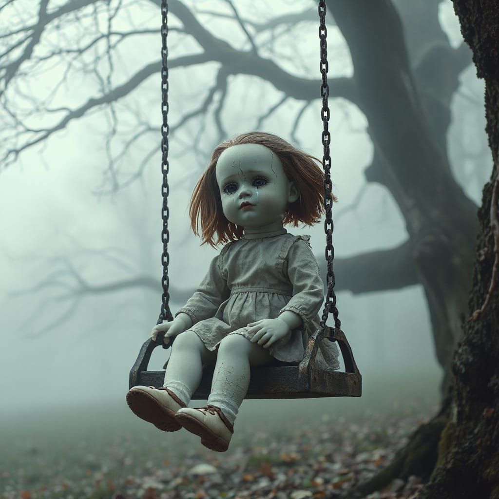 Sad Doll in a Haunted Forest