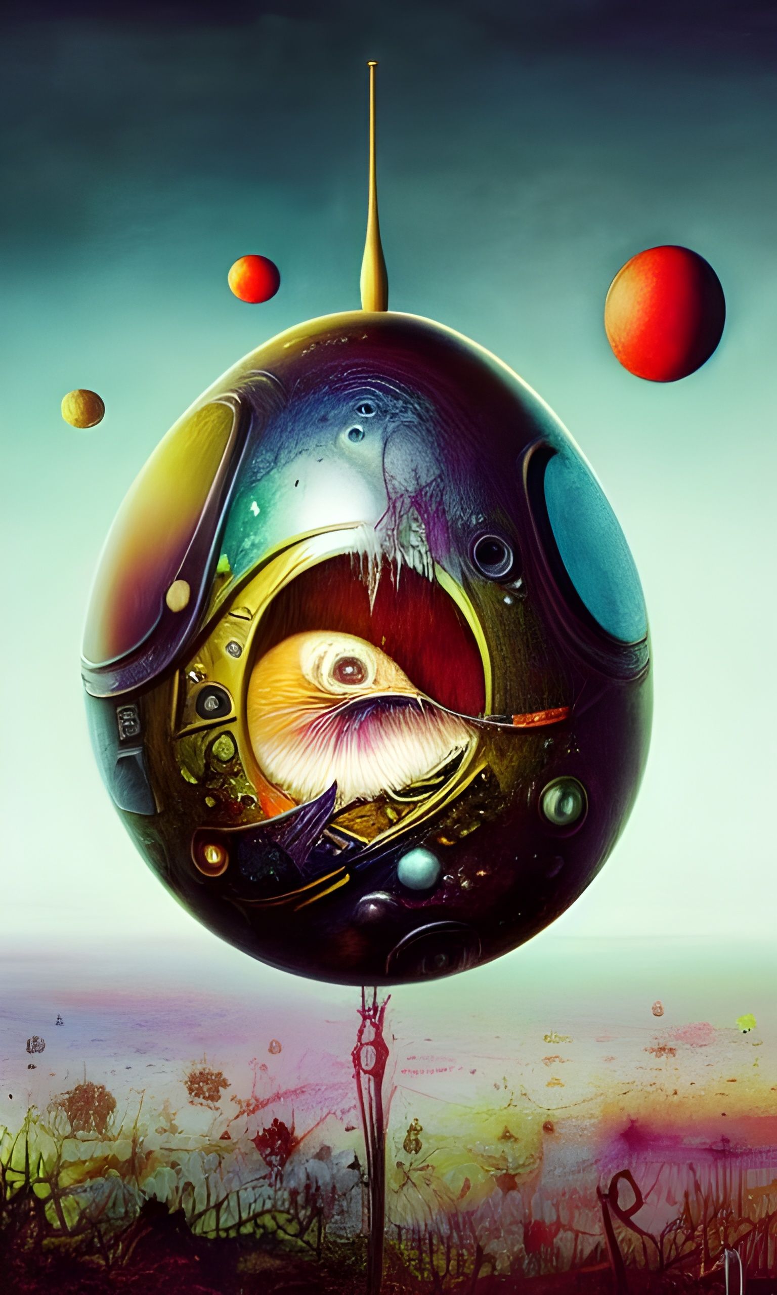 Surreal Cosmos Inside a Glowing Egg