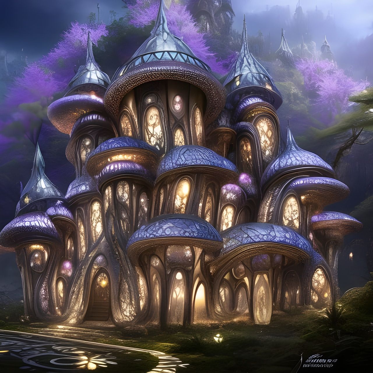 Steampunk Mushroom Villa Masterpiece in Lavender Lowland