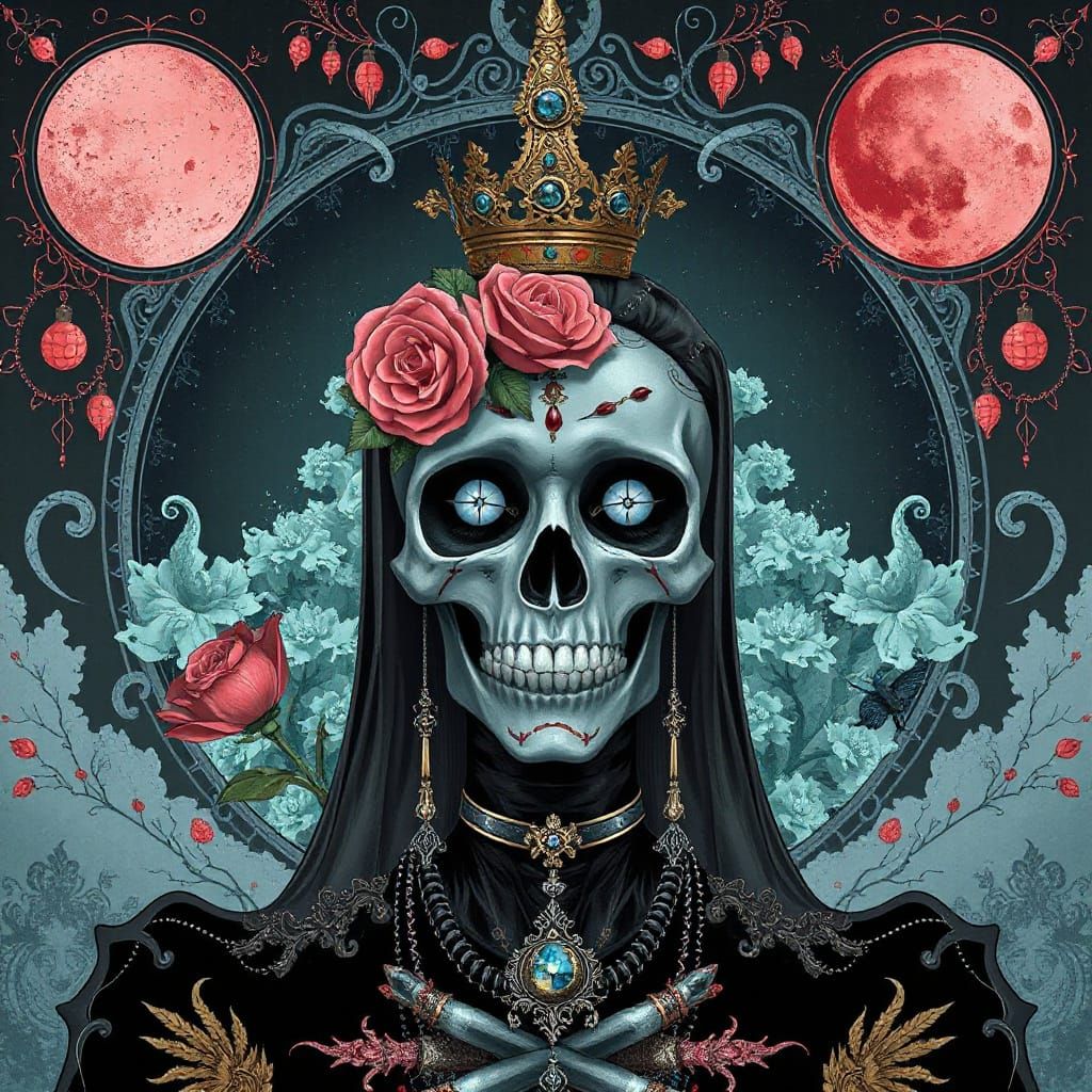 Santa Muerte: Gothic Futurism in Street Art Style