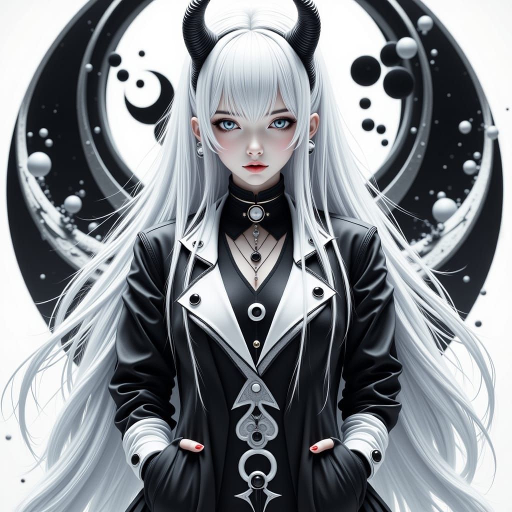 Anime Warrior Woman in Yin Yang Outfit