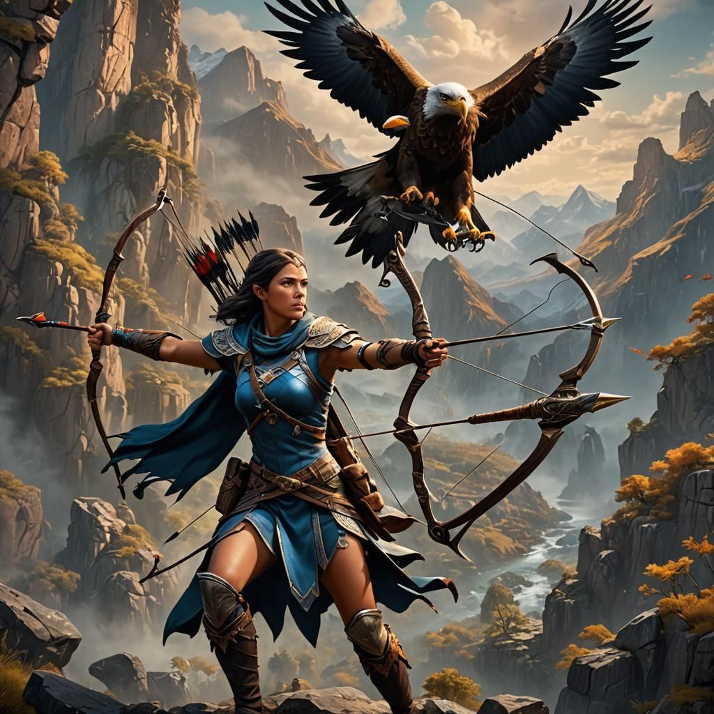 Elegant Fantasy Archer Embarks on Quest with Majestic Eagle