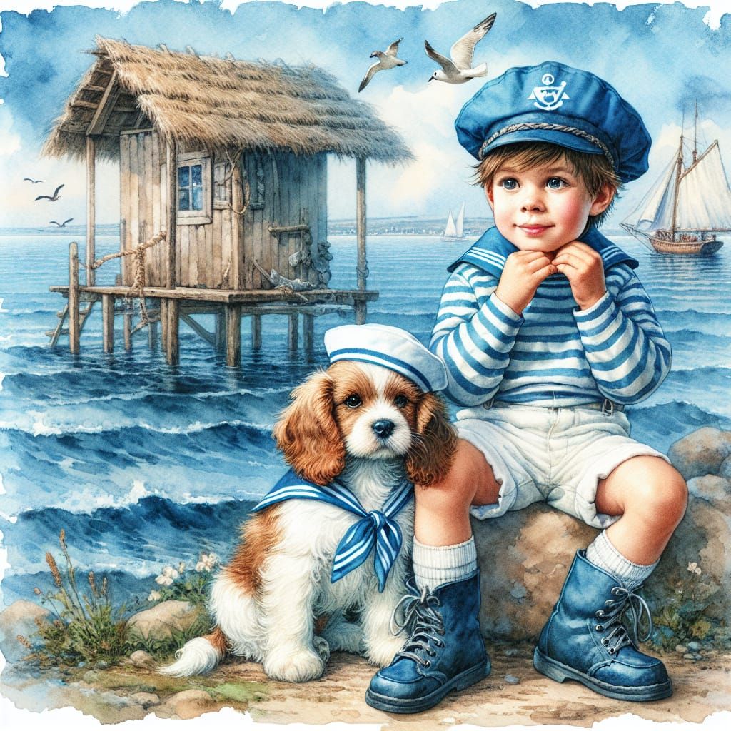 Little sailor with his dog