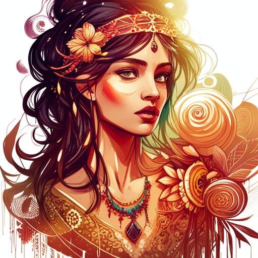Ethereal Indian Goddess in Vibrant Digital Art