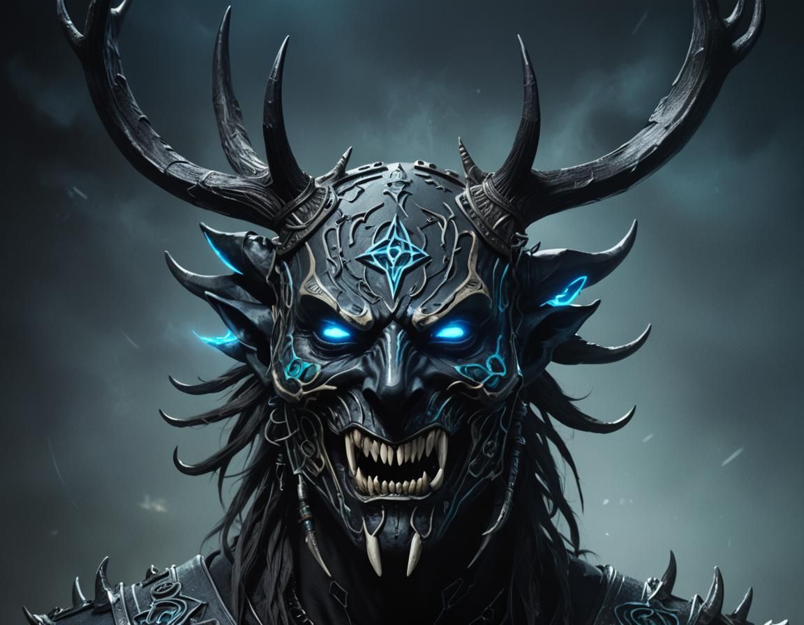 Biomechanical Ritual Mask in Dark Fantasy Sci-Fi