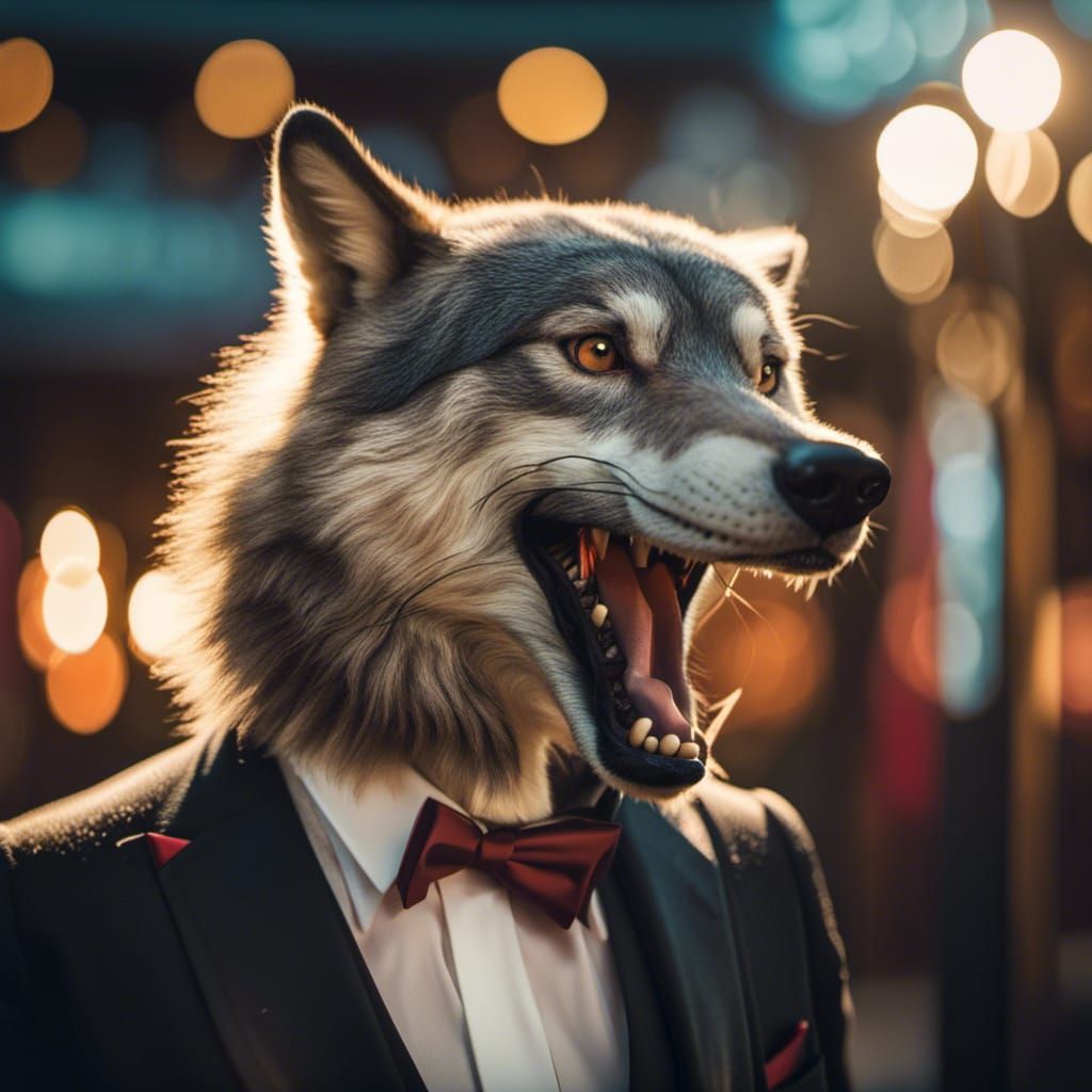 Retro-Styled Wolf in Tuxedo