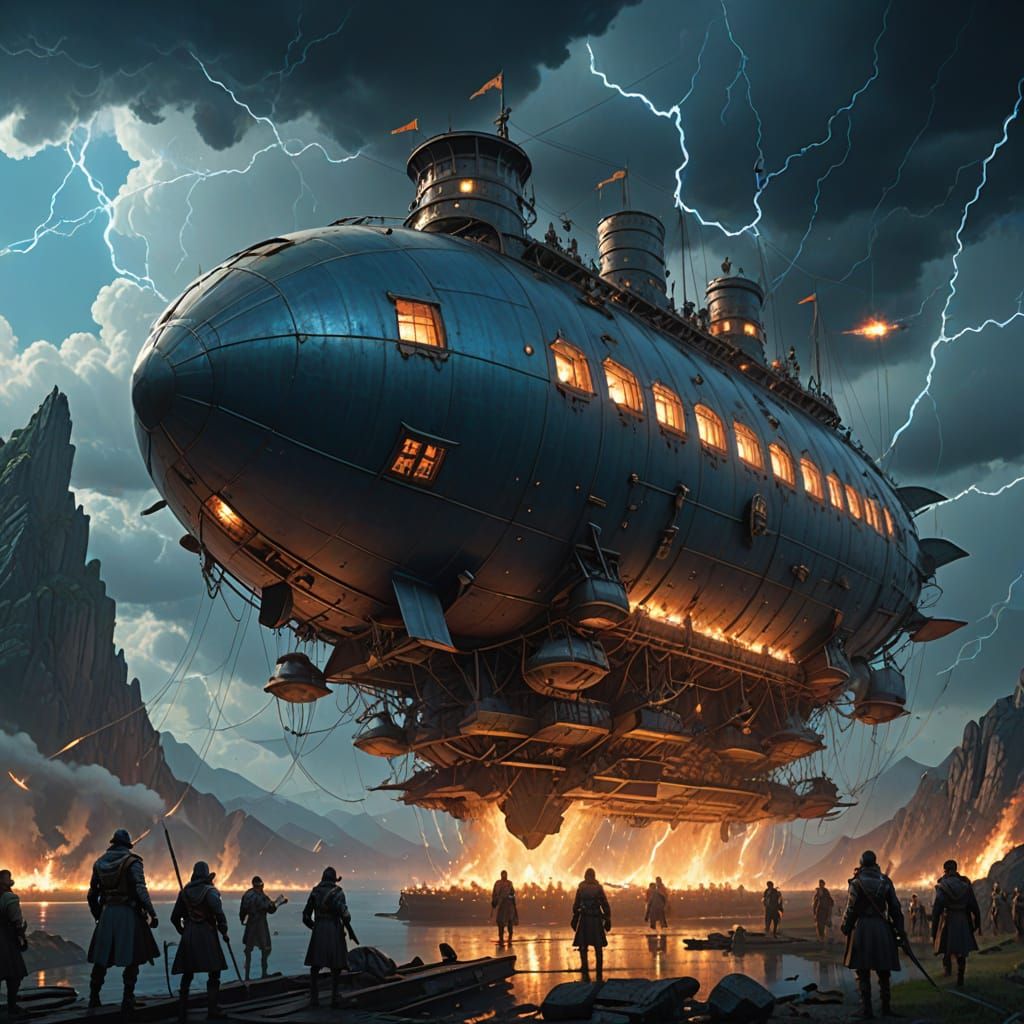 Epic Fantasy Airship Battle Amidst the Floating Peaks