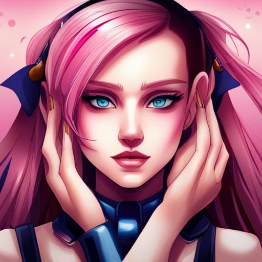 Vibrant Pink-Haired Girl in Elegant Choker and Gloves